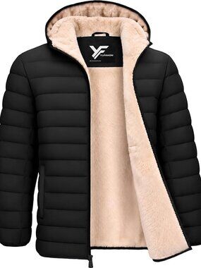 Men's Insulated Puffer Jacket - Warm Sherpa Fleece Lined Lightweight Coat for